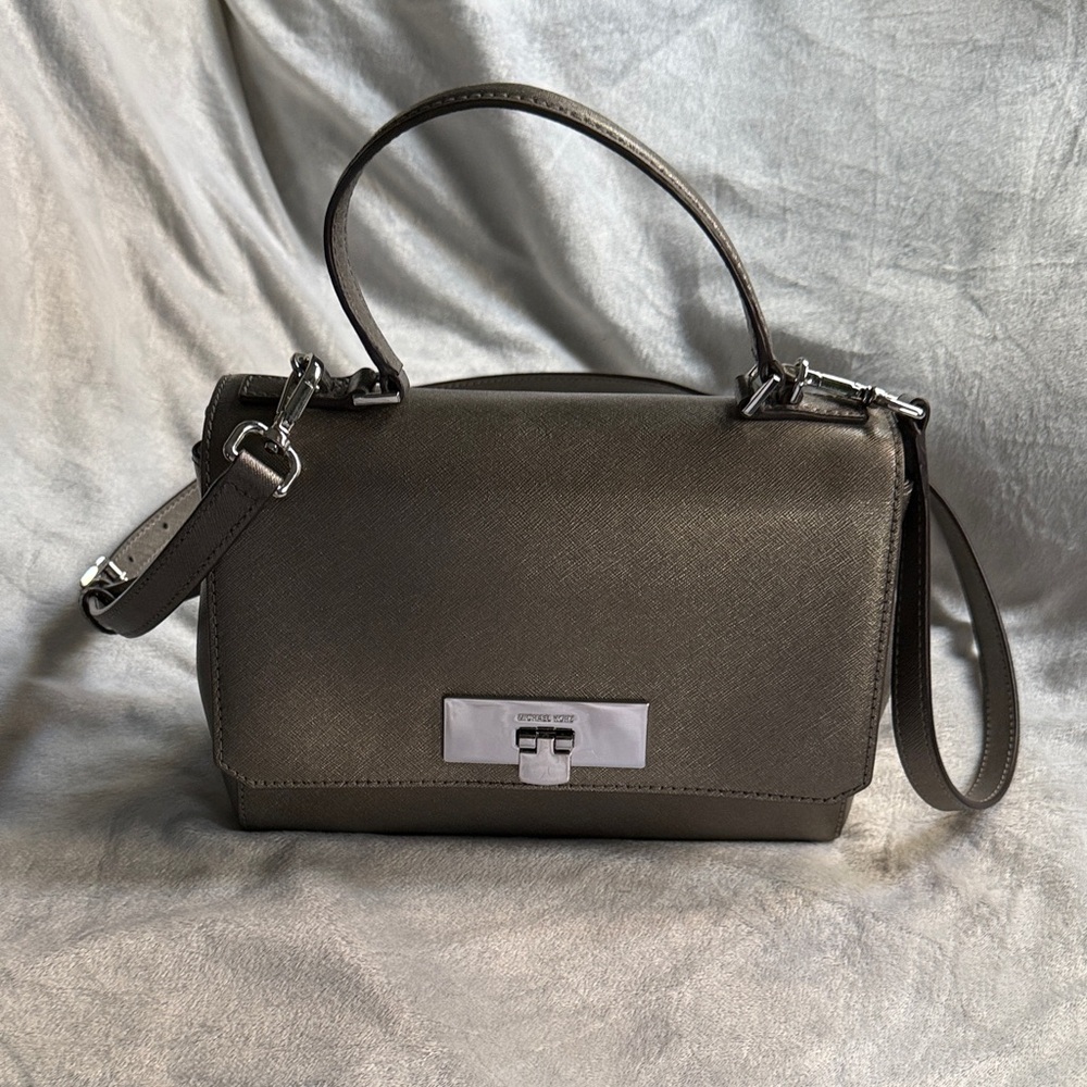 Michael Kors Callie Nickel Metallic Gray Crossbody Bag